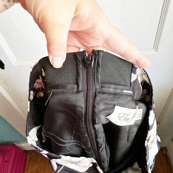 Eliza J Floral Pleated Circle Skirt Black Cream Wedding Guest Cocktail Size 2 - Picture 13 of 13